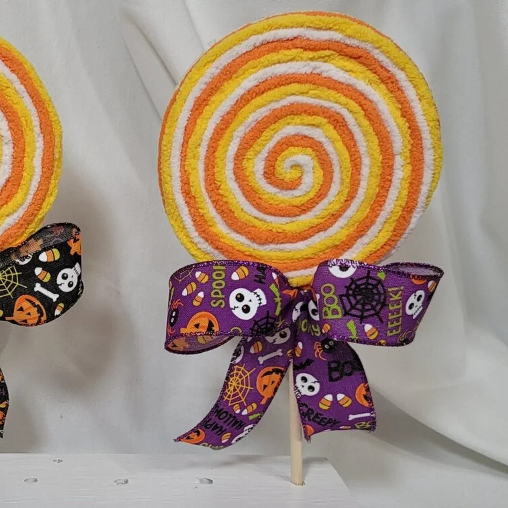 Decorative Fake Candy Yarn Halloween Lollipop - Purple Bow